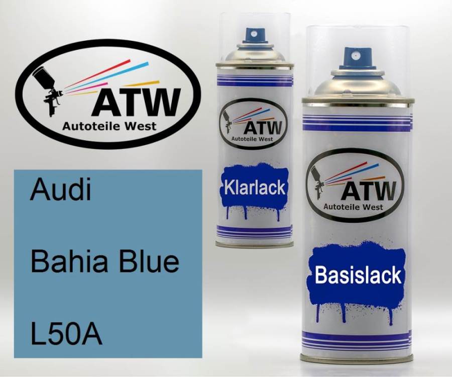 Audi, Bahia Blue, L50A: 400ml Sprühdose + 400ml Klarlack - Set, von ATW Autoteile West.
